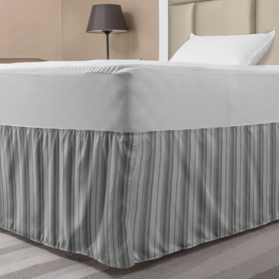 Geometric Bed Skirt, Vintage Theme Abstract Illustration Retro Stripes in Greyscale Geometric Art, Elastic Bedskirt Dust Ruffle Wrap Around for Bedding Decor, 4 Sizes, Multicolor, by Ambesonne