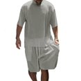 thumbnail image 1 of Men's 2 Pieces Shorts Set Ribbed Knit Crew Neck Short Sleeve Shirt Drawstring Waistband Shorts Set, 1 of 7