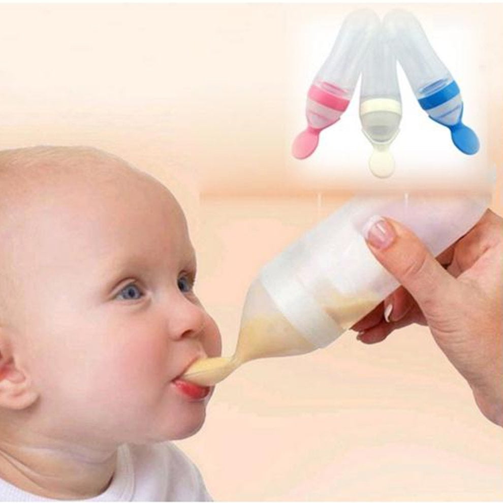 Baby Silicone Squeeze Feeding Bottle With Spoon Food Rice Cereal Feeder Tools El 