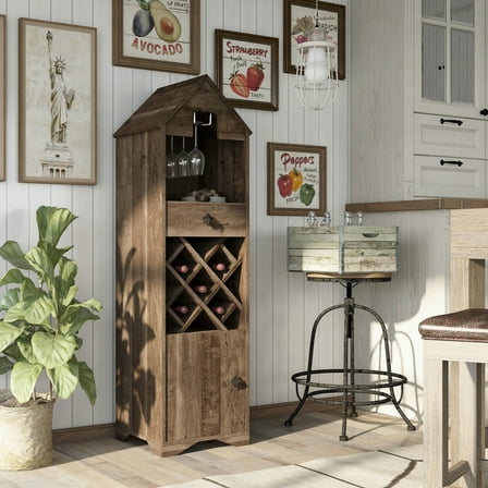 Haworth Multi-Storage Wood Reclaimed Oak Wine Cabinet