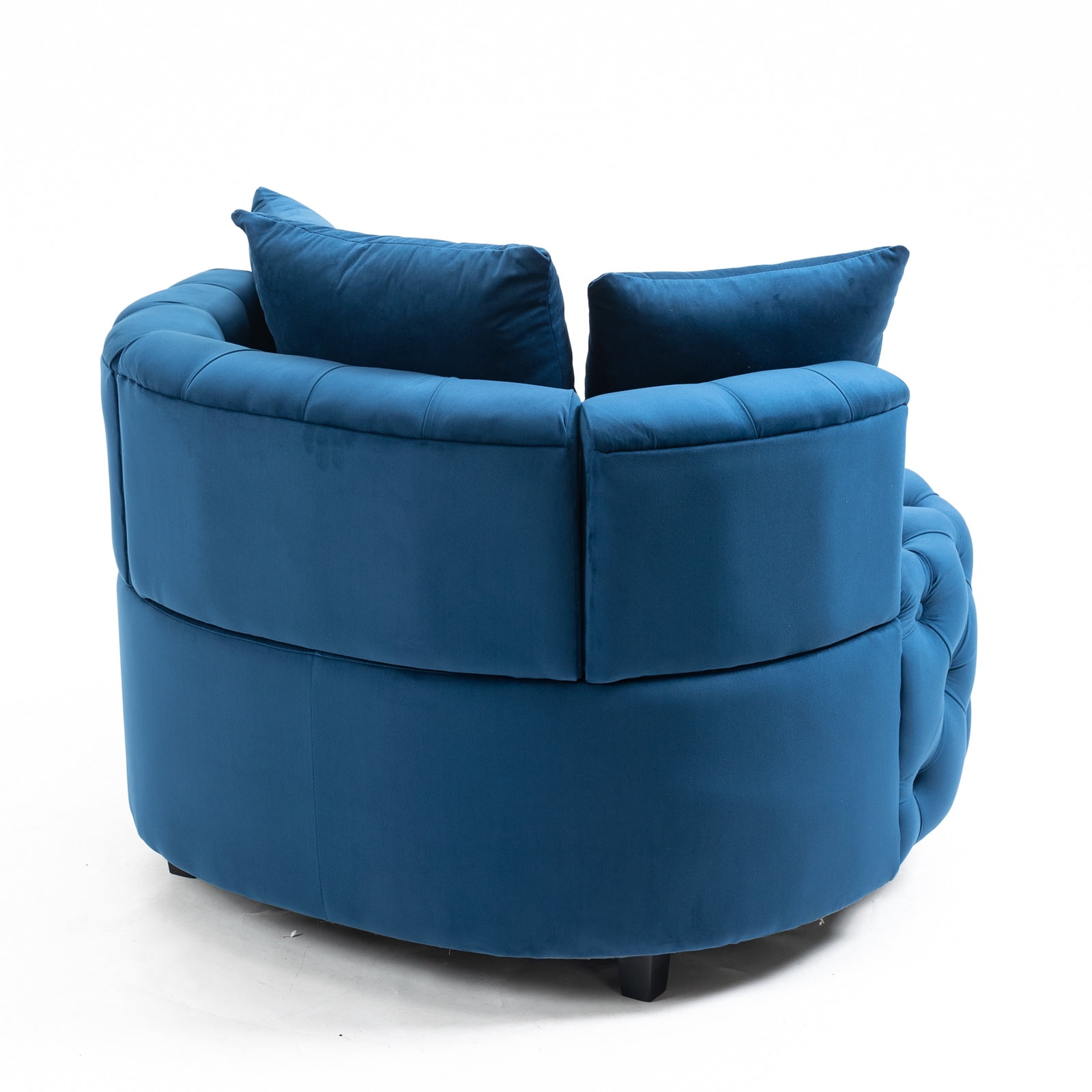 Yoneston Oversized Tufted Barrel Chair, Round Velvet Accent Chair with 3 Pillows, Comfy Lounge Sofa Chair for Living Room Bedroom Hotel Office, Blue