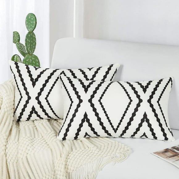 Outdoor Waterproof Boho Throw Pillow Covers Geometric Pillow Cases For Patio Garden Set Of 2, 18 X 18 Inches
