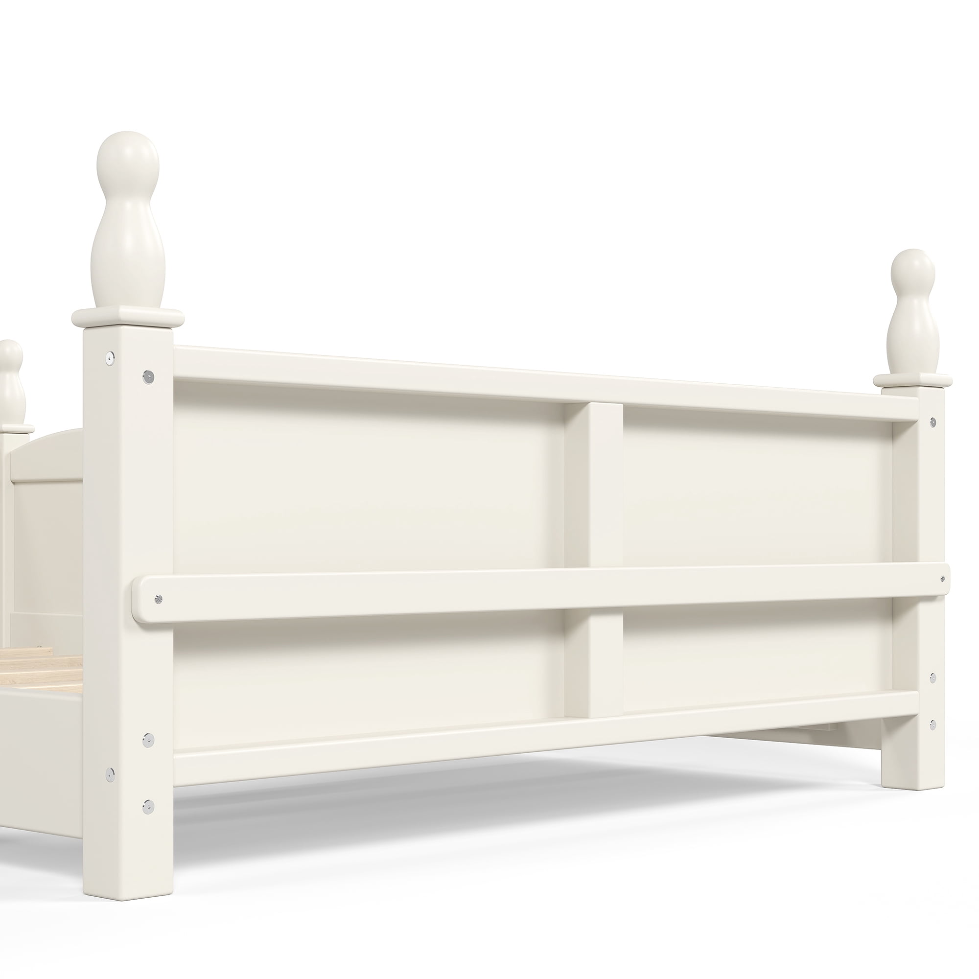 Montessori Twin Floor Bed with Full-Length Guardrails and Bookshelf, Low Profile Kids Bed with Childlike Design, Beige