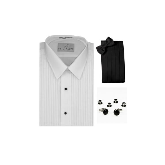Lay-Down Collar Formal Tuxedo Shirt, Cummerbund, Bow-Tie, Cuff Links and Studs Set
