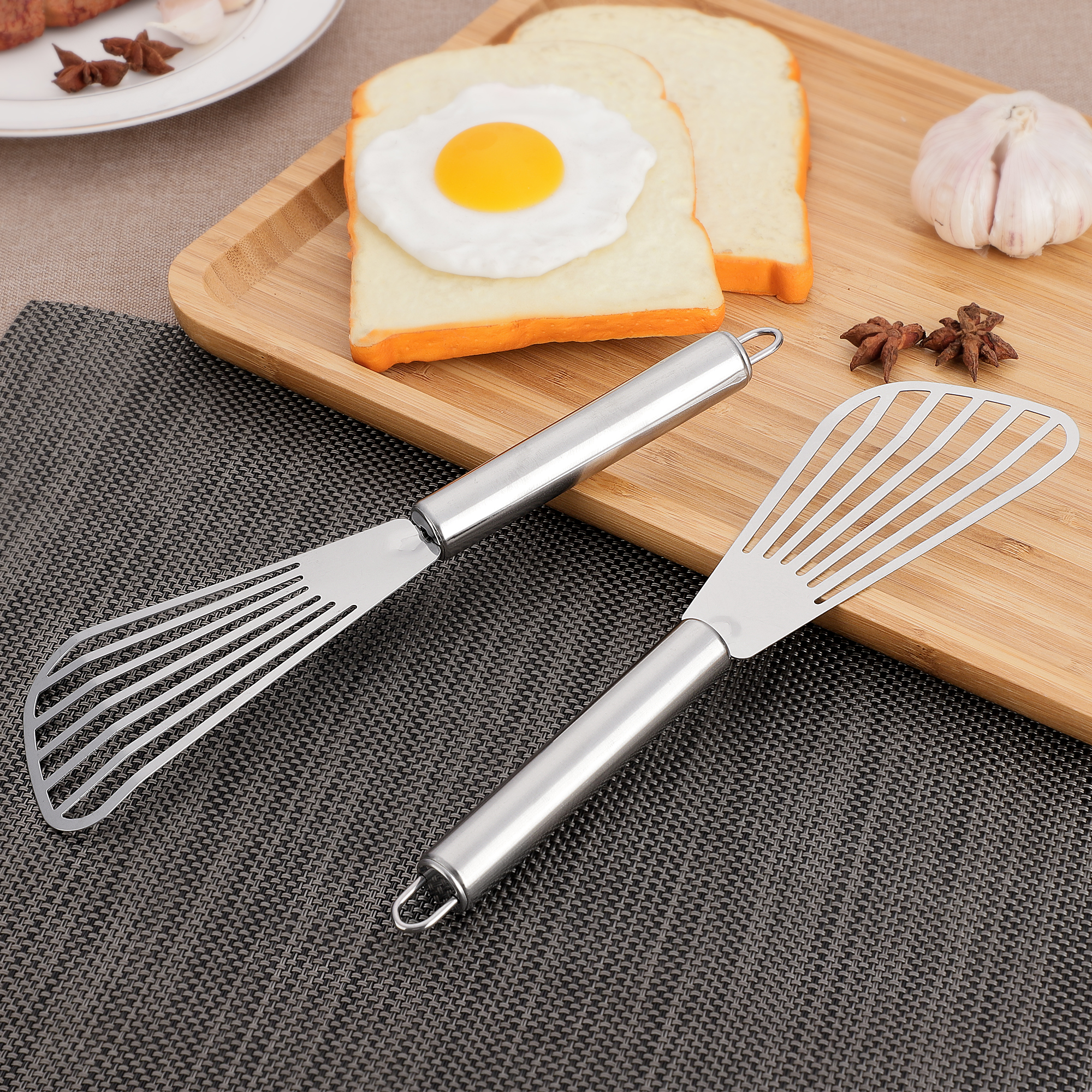 Unique Bargains Stainless Steel Slotted Spatula Barbecue Cooking Shovel, 4Pcs