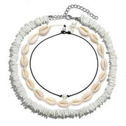 NVZI-C Nvzi 3Pcs Set - Womens Seashell Necklace, Pearl Choker, Mens Hawaiian Puca Chip White Necklace - Handmade Sea Shells Beads Women Men Necklaces Surfer Chips Beach Jewelry