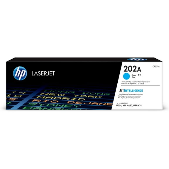 HP 202A Cyan Original LaserJet Toner Cartridge, ~1,300 pages, CF501A