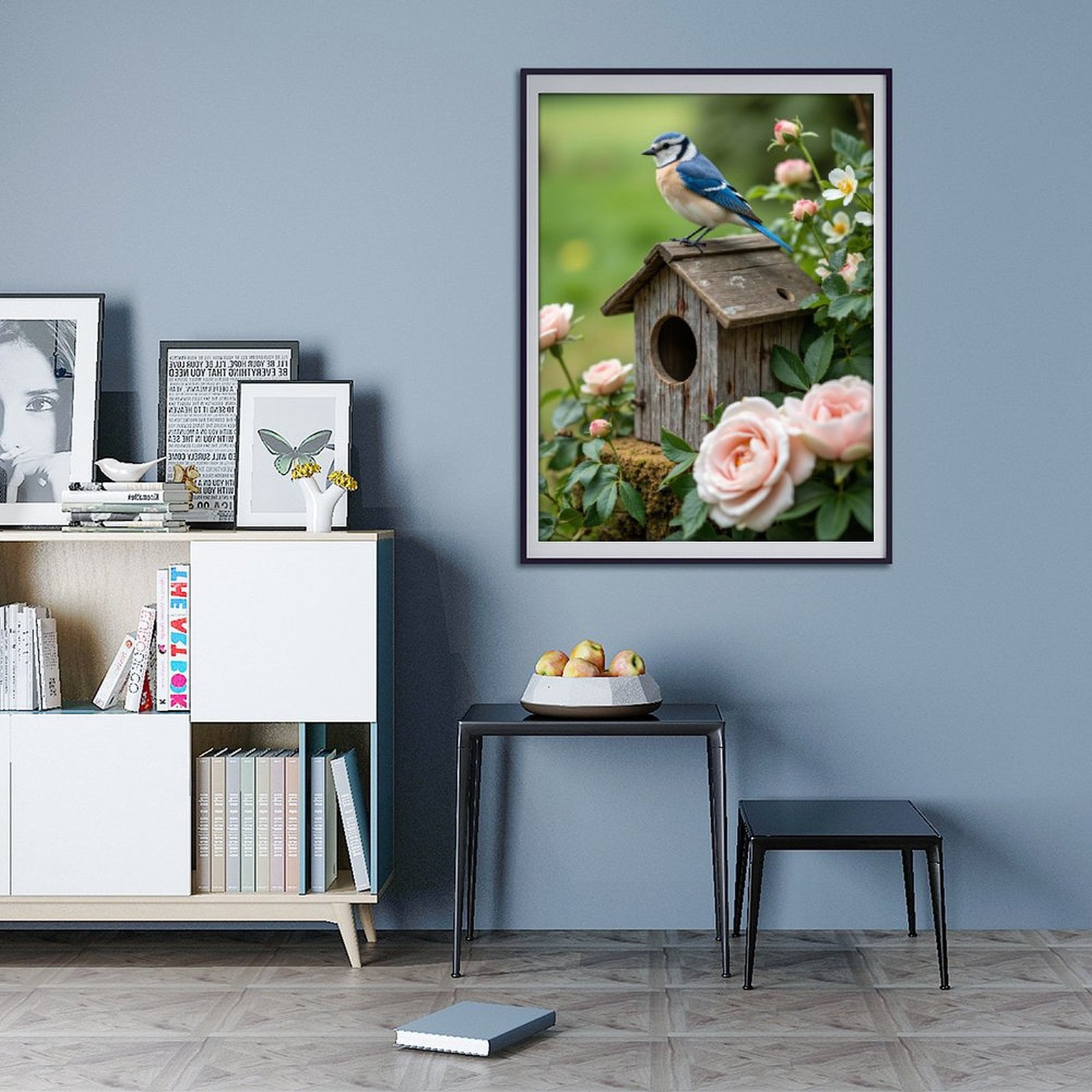 Diamond Art Kit for Adults, Blue Bird Wooden Birdhouse Roses Diamond Painting for Adults Beginners, 5D DIY Diamond Art Painting Kits, Colorful Diamond Painting Craft for Home Decor 12x16