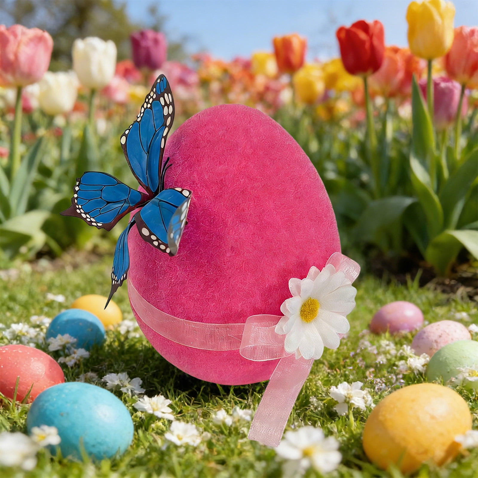 Large Easter Flocked Foam Eggs, Home Shop Window and Party Decorations, Colorful Giant Easter Egg, Festive Spring Decor, Includes 1 Foam Egg