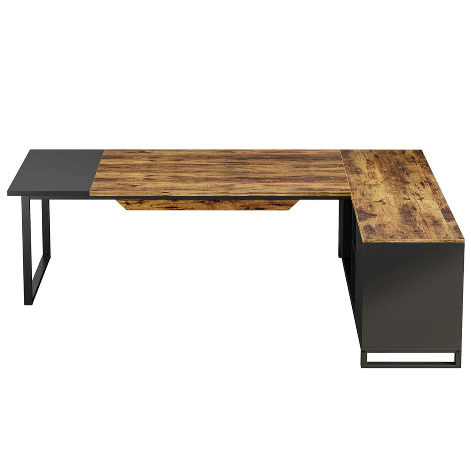 Demi Bonn Modern L Shaped Gaming Desk, 63" Executive Desk with 55" Lateral File Cabinet for Home Office, Brown