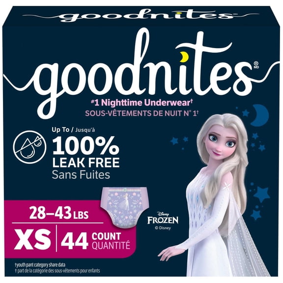 Sous-vêtements de nuit Goodnites pour filles, taille TP (13 à 20 kg [28 à 43 lb]), 44 sous-vêtements