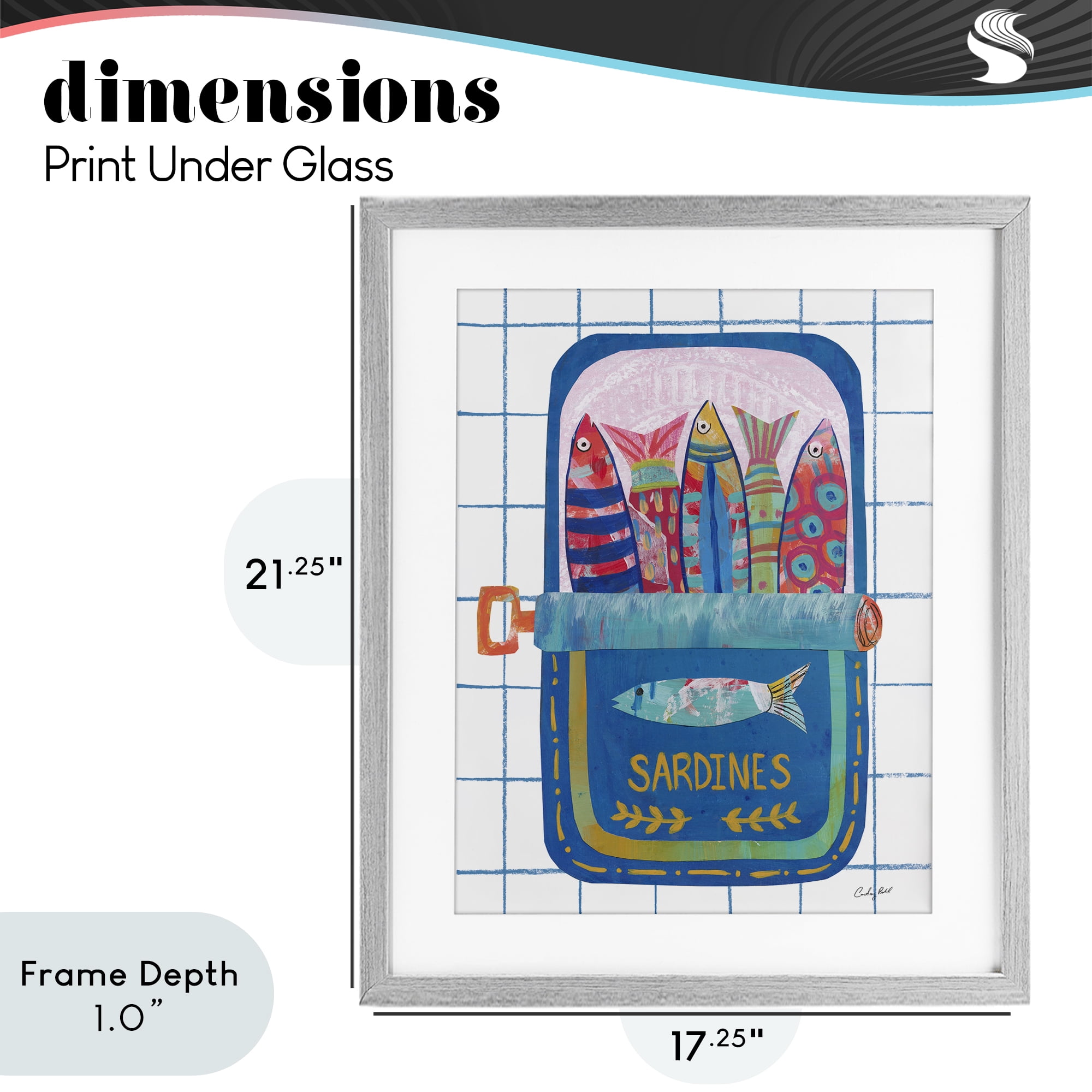 Stupell Industries Silly Sardines Blue Tin Gray Framed Print Under Glass, design by Courtney Prahl