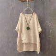 thumbnail image 2 of ManxiVoo Oversized Pocket Tshirt for Women Cotton Linen Blend Casual Summer Top Unique Irregular Hem Loose Fit Crewneck Everyday Tee XL Size Khaki, 2 of 4