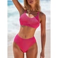 thumbnail image 3 of Cupshe Women's Bikini Swimsuit Bright Pink Waffle Bikini Top & Standard Bikini Bottoms Swimwear Set, 3 of 6