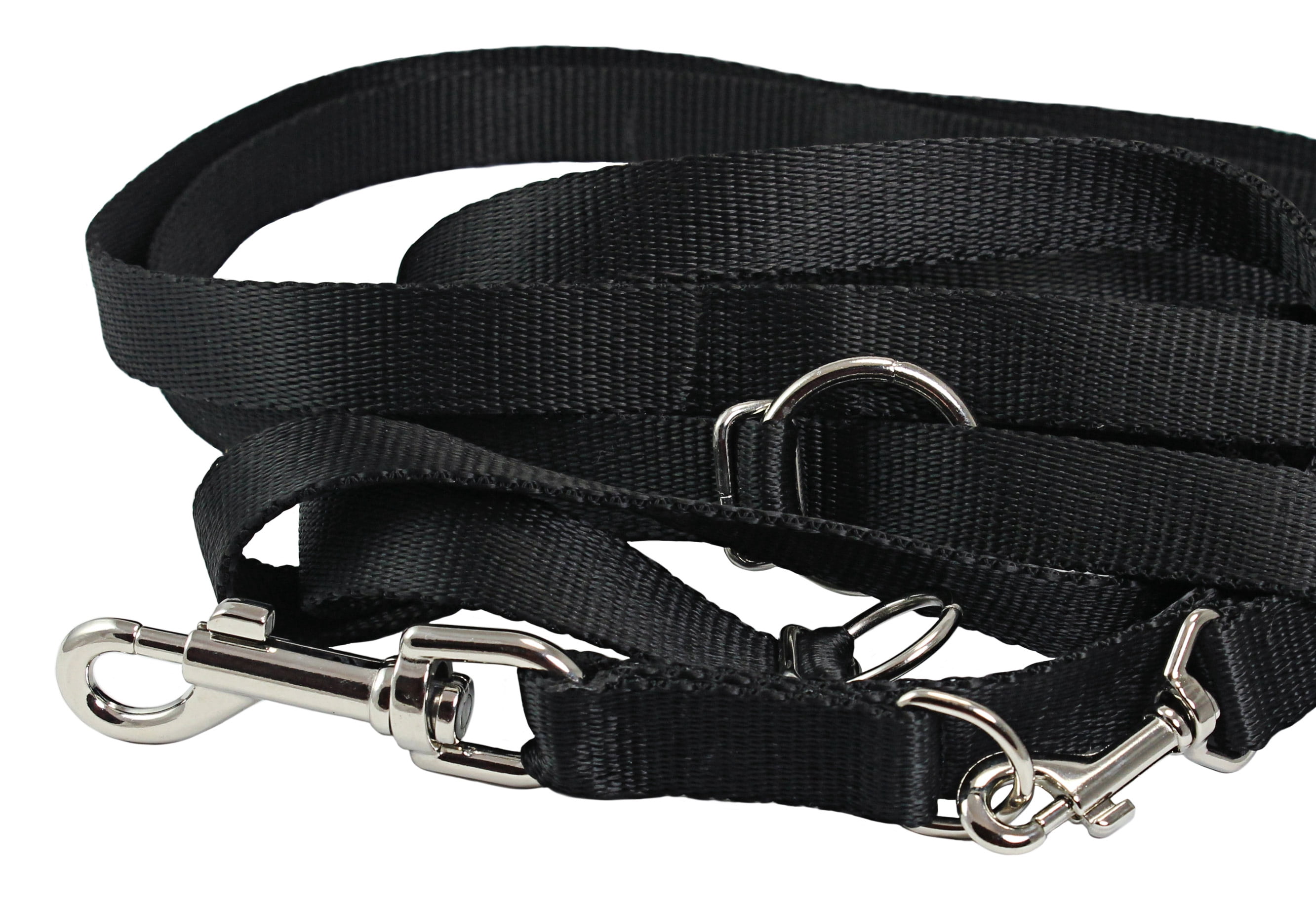 1" Wide 6 Way European Multi-functional Nylon Dog Leash, Adjustable Lead Black 40"-70" Long