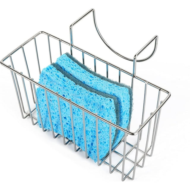 Organizador de fregadero de cocina multiusos, soporte de esponja de acero inoxidable de gran tamaño con ganchos prácticos y diseño ventilado, adecuado para ahorrar espacio en cualquier fregadero