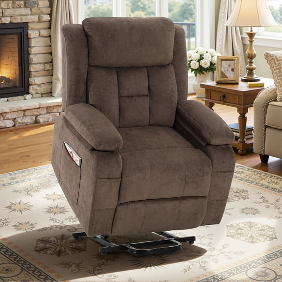 HSUNNS Power Lift Recliner Chair for Elderly, Overstuffed Wide Recliners for Adults, Heavy Duty Recliner Sofa and Safety Motion Reclining Mechanism, 45°-135° Recline, 350lb Capacity, Brown
