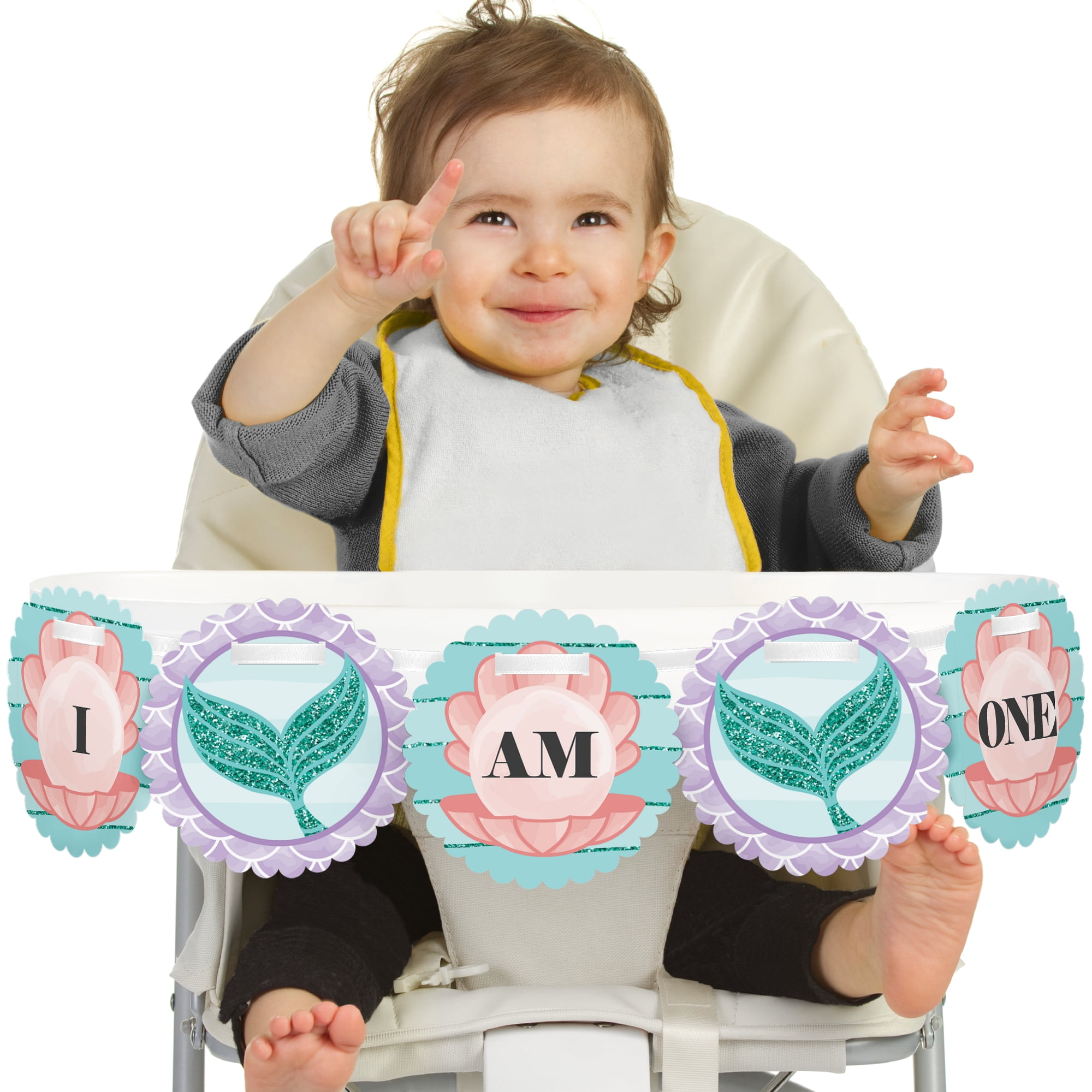 Let's Be Mermaids 1st Birthday - I Am One - First Birthday High Chair Banner