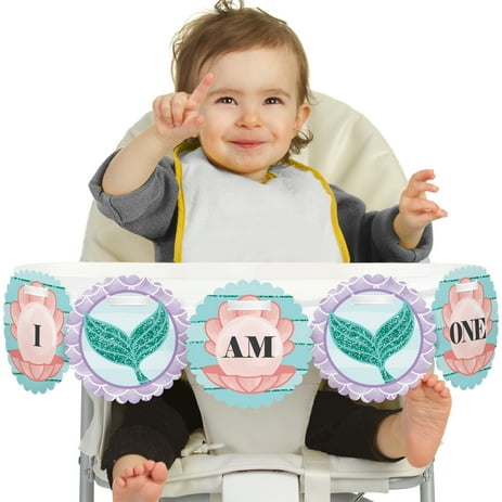 Let's Be Mermaids 1st Birthday - I Am One - First Birthday High Chair Banner