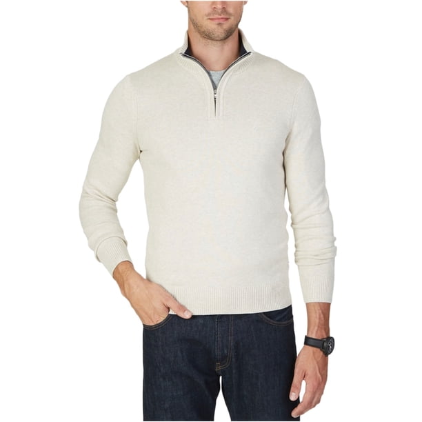 Nautica Mens Quarter-Zip Knit Sweater, Blanco, Grande Nautica Tejer