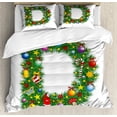 thumbnail image 1 of Letter D Queen Size Duvet Cover Set, Pine Tree Pattern with Vibrant Colored Christmas Elements Alphabet Capital D Print, Decorative 3 Piece Bedding Set with 2 Pillow Shams, Multicolor, by Ambesonne, 1 of 3