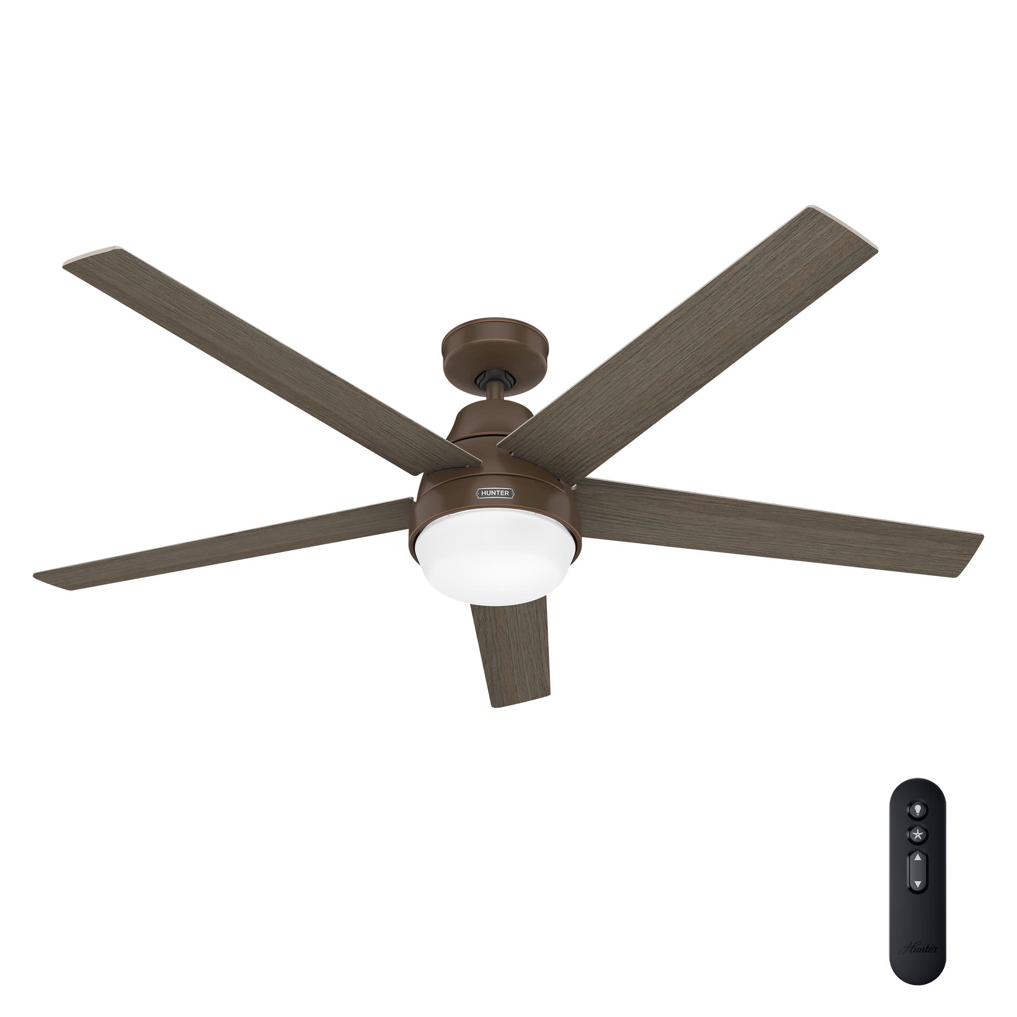 Hunter 60 inch Aerodyne Wi-Fi ENERGY STAR® Matte Bronze Ceiling Fan with LED Light Kit, Reversible Blades, and Handheld Remote