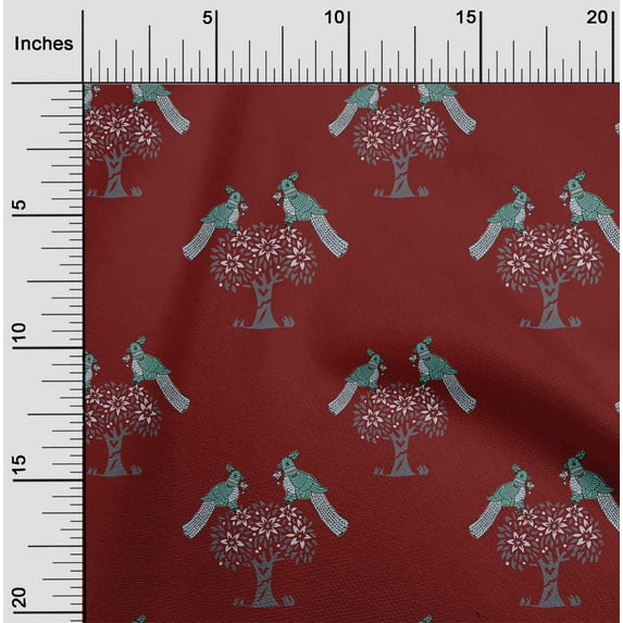 oneOone Cotton Poplin Fabric Bird & Tree Block Fabric Prints By Yard 56 Inch Wide