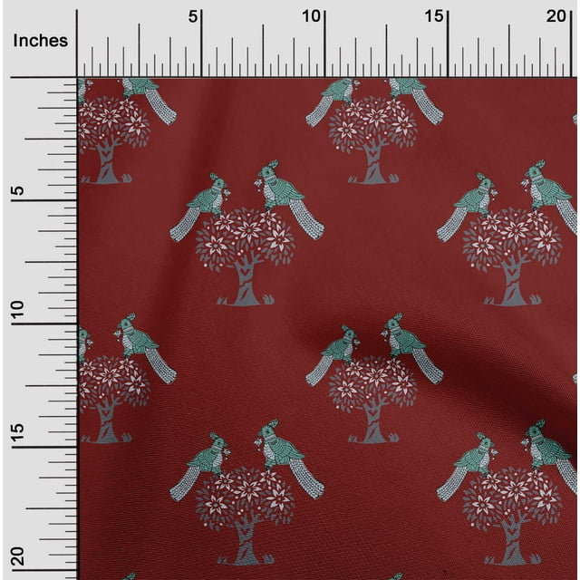 oneOone Cotton Poplin Fabric Bird & Tree Block Fabric Prints By Yard 56 Inch Wide