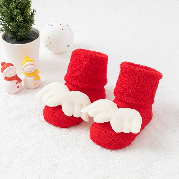 Tao Tao Baby Boys Girls Booties Slippers Cozy Knitting Cotton Booties, Infants Soft Warm Cartoon Wing Socks Newborn Crib Sock Shoes Walking Socks Shoes Red 0 Years