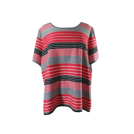Calvin Klein Plus Size Red Multi Striped Top 0X