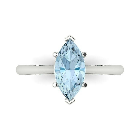 1.5 ctw Solitaire Anniversary Ring for Women | Marquise Cut Natural Aquamarine | Hyperallergenic Solid 18K White Gold