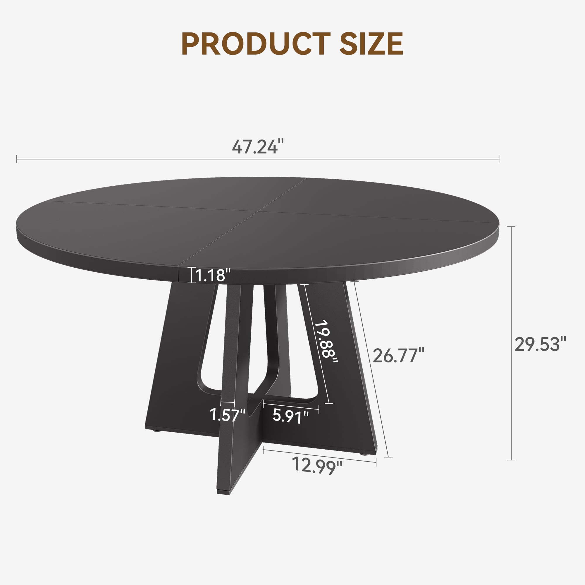 47'' Round Large Dining Table Set for 4 to 6,Mid Century Wood Dinner Table with Wide Tabletop and Cross Base,Dining Room Table for Home Dining Room or Living Room (No Chairs)