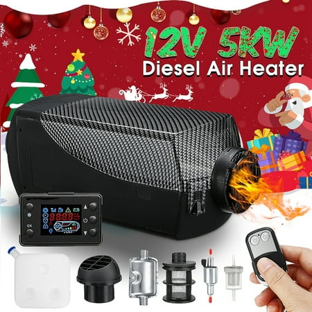 5KW 5000W 12V Black Carbon Fiber Diesel Air Heater 10L Tank w/ LCD Thermostat For Car Truck Trailer Boat (Best Diesel Pusher Motorhome For The Money)