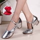 thumbnail image 4 of Zapatos de baile para mujer y niña, calzado de salón latino, moderno, práctica de Salsa, punta cerrada, cuadrado, suela de goma suave, 4 of 5