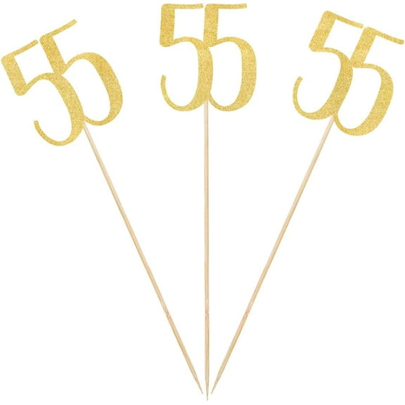 Gold Glitter 55th Birthday Centerpiece Sticks, 12-Pack Number 55 Table Topper Anniversary Party Decorations