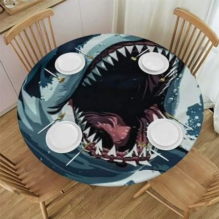 

BCIIG Shark Teeth Water Splashing Round Table Cover Stain Resistant 100% Polyester Fiber Perfect for Indoor Outdoor Kitchen Dining Wedding Parties 38 -42
