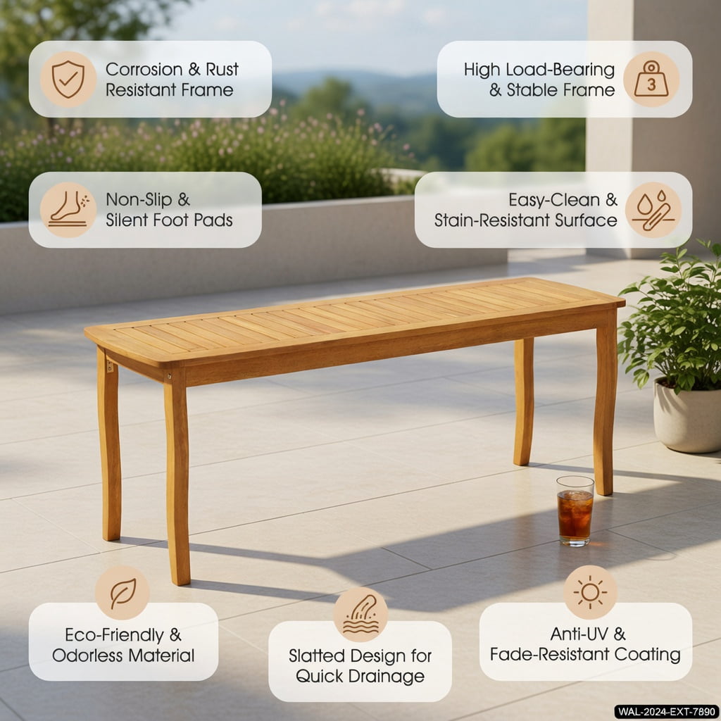 Hommoo Acacia Wood Outdoor Dining Bench, 48" Patio Bench for Garden, Deck & Entryway, Sturdy Slatted Design, Natural
