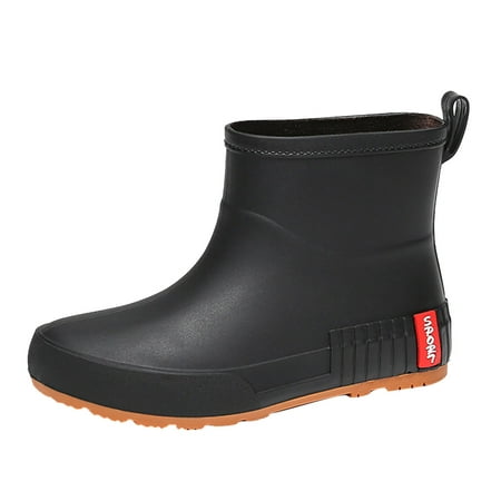 

SEMIMAY Mid Barrel Rain Boots Student Plus Velvet Warm Waterproof Non Slip Wear Water Shoes Rubber Shoes Black