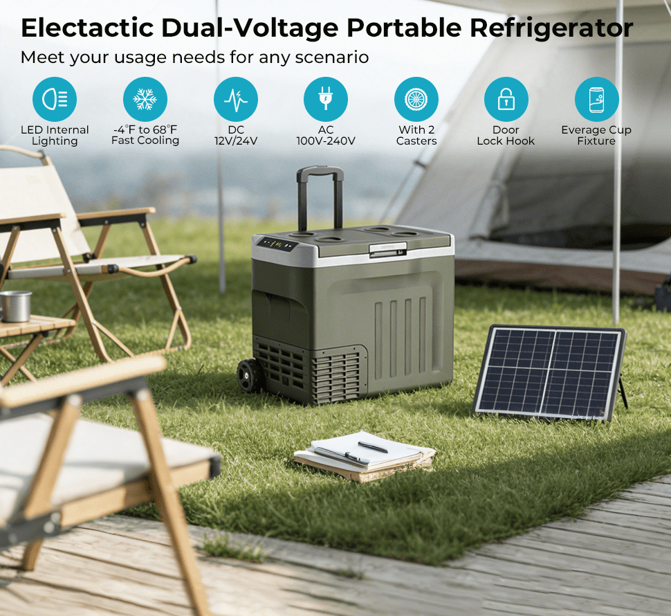 Auseo 42 Quart 12V Portable Car Refrigerator, AC/DC Compressor Fridge & Freezer for RV Truck Camping, Temperature Range -4°F to 68°F, Green