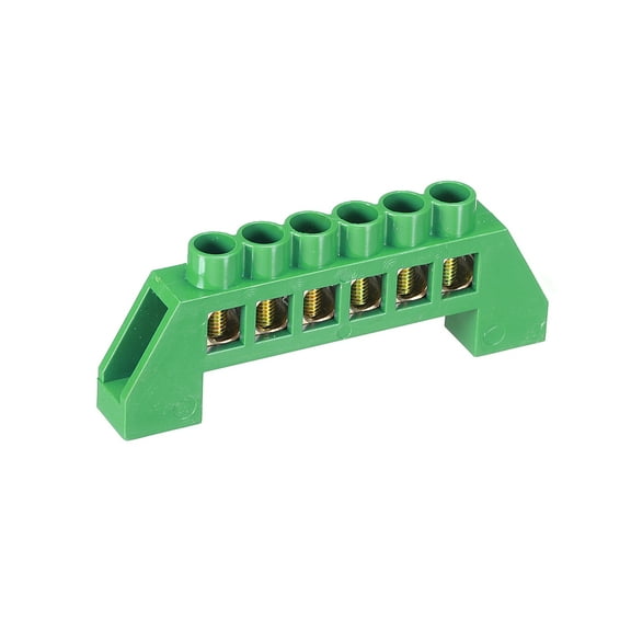 Terminal Grounding Bar Screw Block Barrier Brass Strip 6 Positions Green