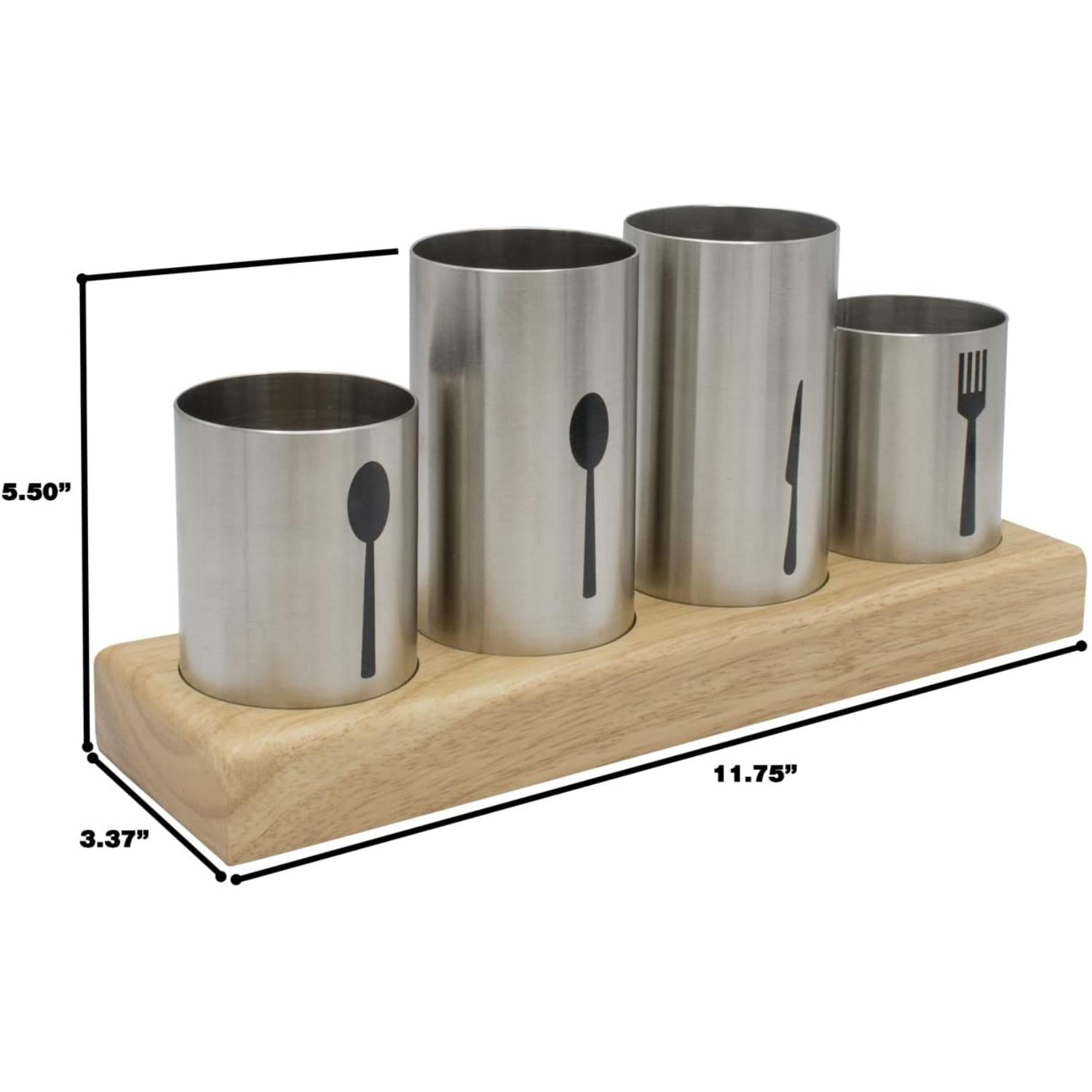 Sorbus Stainless Steel Utensil Holder with Bamboo Base, Silverware Organizer Caddy