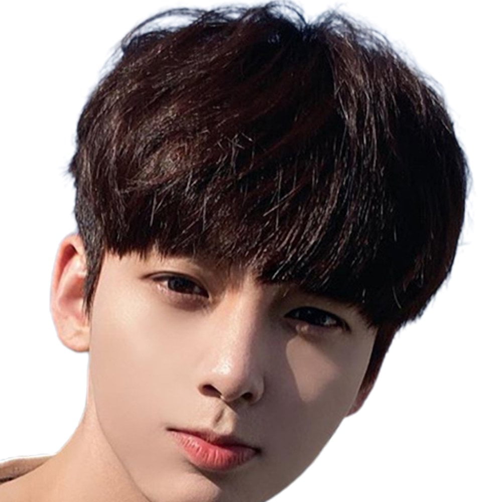 Fluffy Natural Wig High Temperature Fiber Korean Style Wigs Hair Flat Bangs Short Hair Wig For Males Boys Dark Brown Walmart