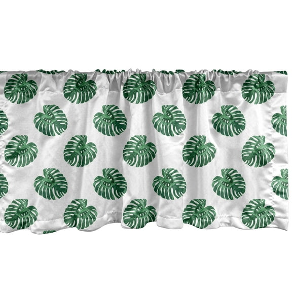 Ambesonne Aloha Window Valance, Evergreen Monstera Leaf, 54" X 18", Green and White
