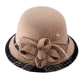 thumbnail image 5 of Women's Wool Felt Hat with Elegant Net Fabric Flower, Round Top Bucket Hat for Women, Vintage Tea Party Hat for Church, Wedding, and Special Occasions - Khaki, 5 of 9