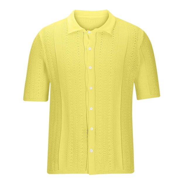 Birdeem Chemises pour Hommes Mode Tricot Décontracté Couleur Unie Manches Courtes Col Rabattu Blouse Chemise