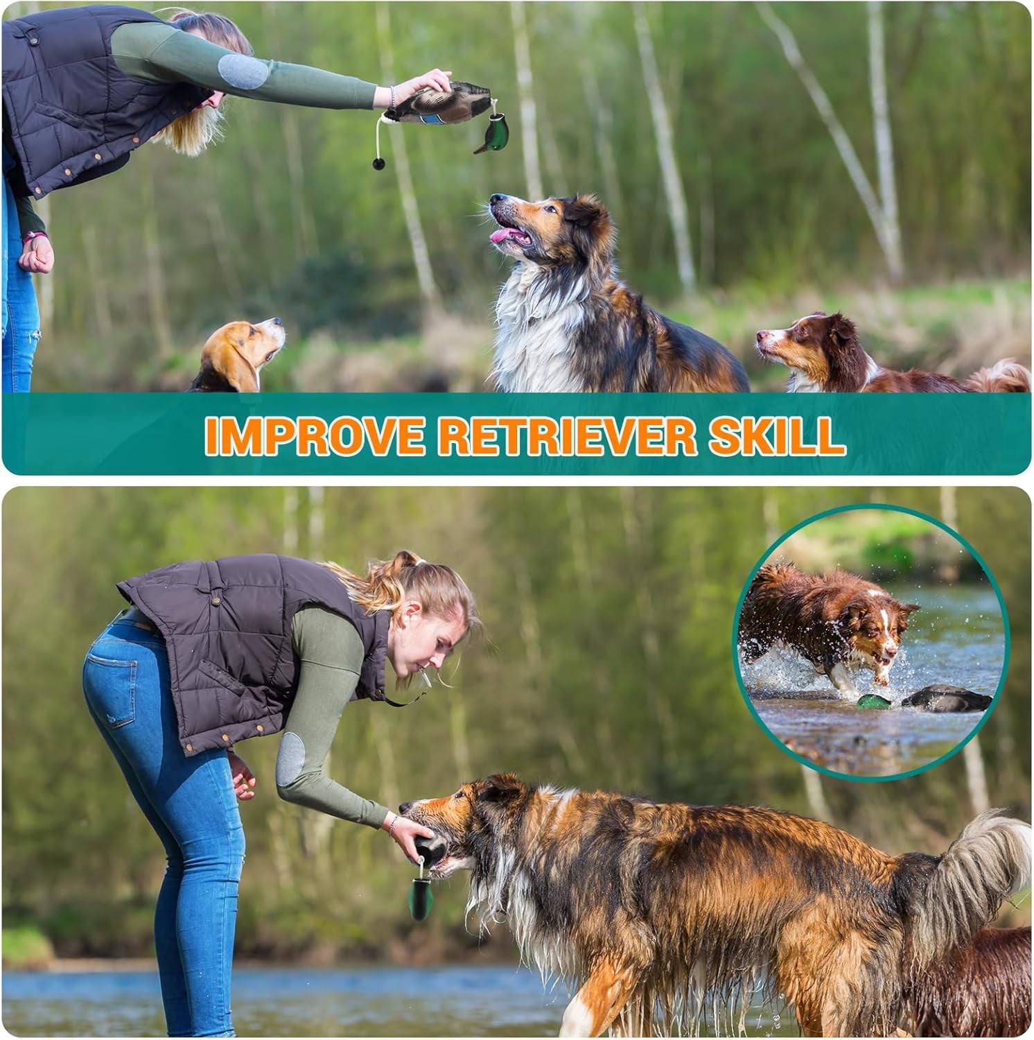 2 PCS Floatable Realistic Duck Dummy for Dog Retriever Training, Hunting Dog Recognition Trainers, Waterfowl Training Dummy, Interactive Foam Pet Toys, Duck Dog Toys