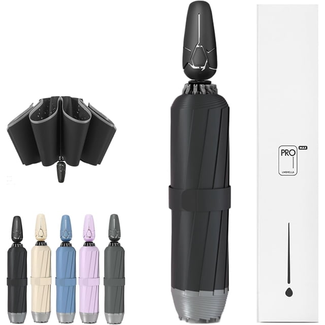 Breliio Umbrella - Mini Clip Umbrellas, Breliio Travel Umbrella Lightweight Compact, Folding and Portable, Reflective Safety Strip, Dual Use on Sunny and Rainy Days, 12 Ribs