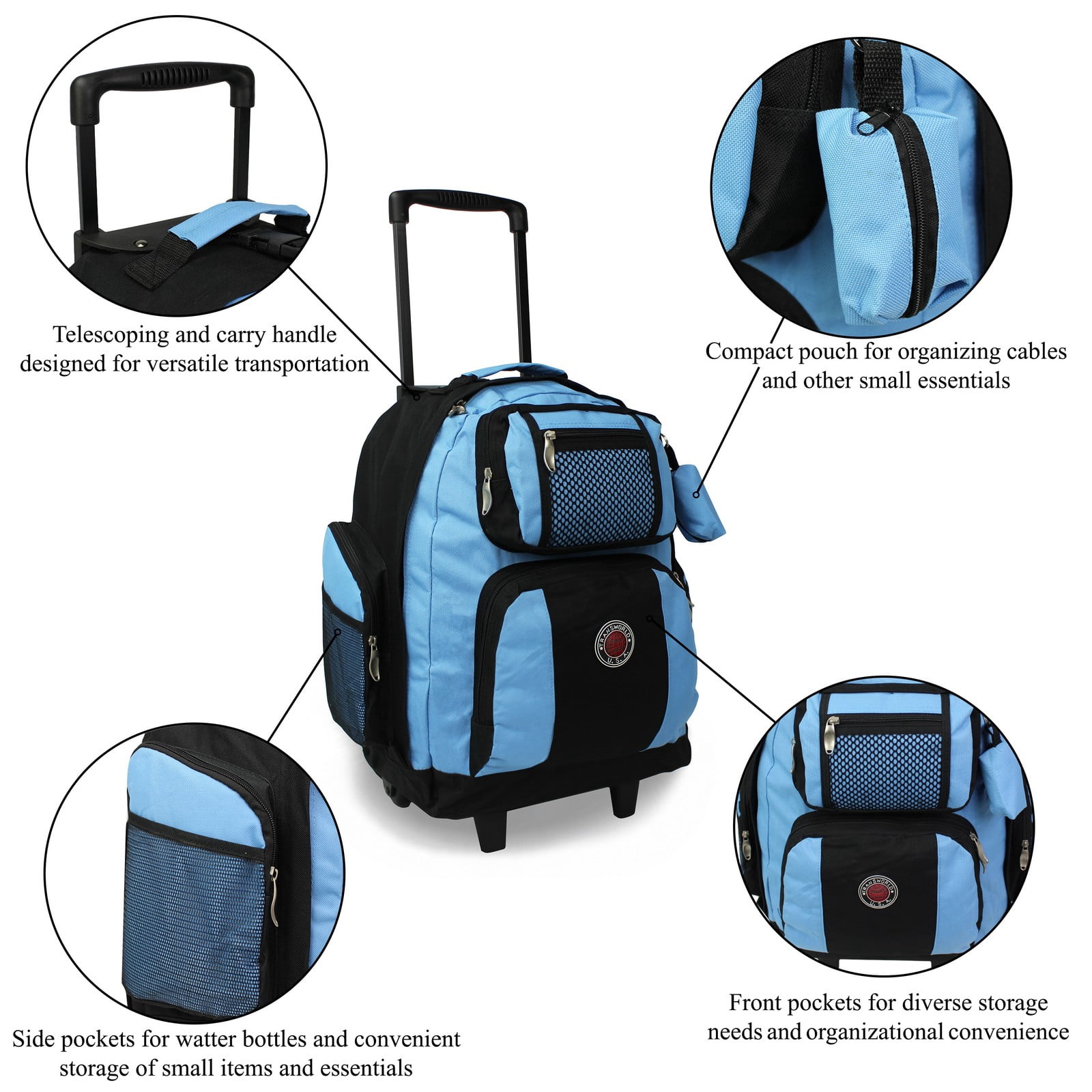 World Traveler Transworld 22-Inch Carry-On Rolling Backpack Airline Approved Size - SkyBlue