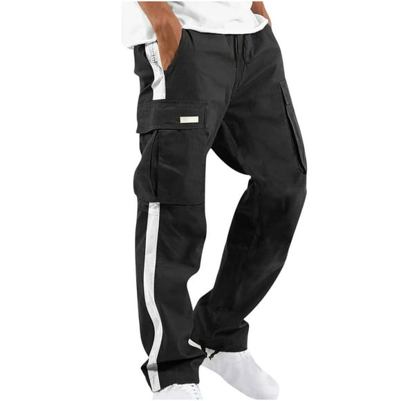 RKSTN Mens Cargo Pants Relaxed Fit Sport Pants Jogger Pantalons de Survêtement Cordon Extérieur Pantalon Patchwork avec Poches