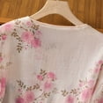 thumbnail image 4 of VNKIDY Womens V Neck Three Quarter Sleeve Floral Print Blouse With Embroidery Knot Button Closure Loose Fit Breathable For Casual Wear Classic Top, 4 of 9